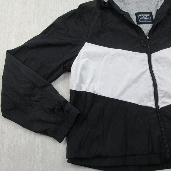 Abercrombie & Fitch Windbreaker Jacket Women XL White Black Casual Hooded Zip-Up - Picture 3 of 9